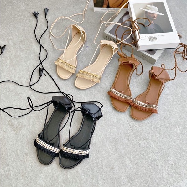 GIÀY SANDAL THỔ CẨM BẢNG NGANG-SHOES PARADISE-GIÀY SANDAL NỮ CHIẾN BINH THỔ CẨM BÍCH HẬU