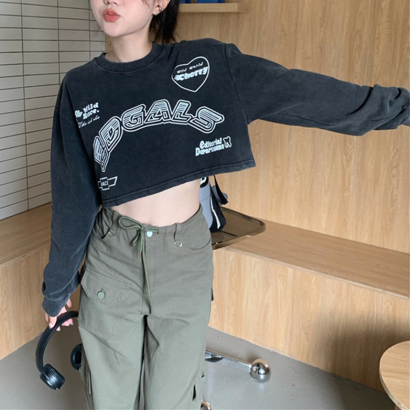 Áo Croptop Tay Dài Thời Trang Đường Phố Cá Tính Cho Nữ