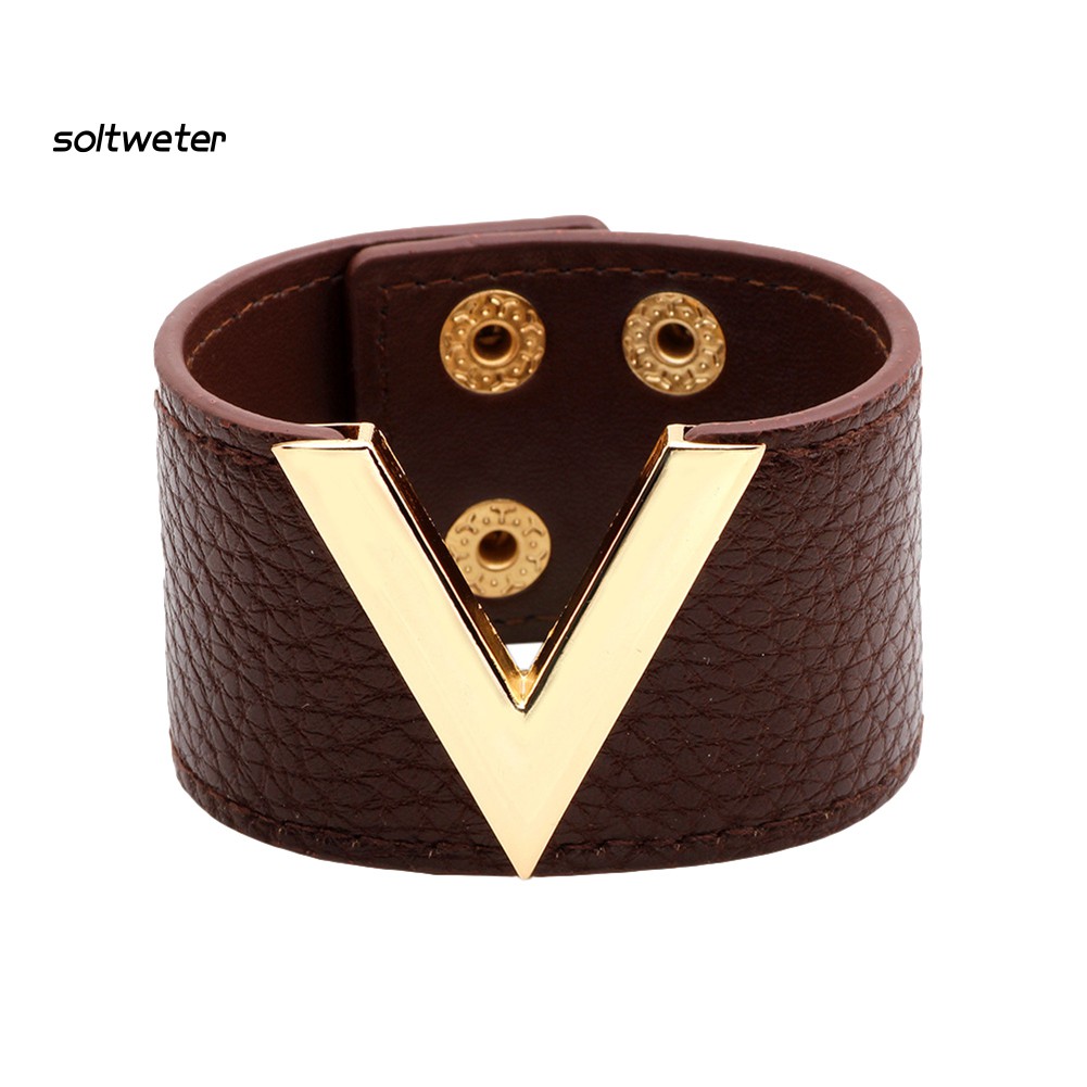 Vòng tay nữ chữ v bản to da giả thời trang