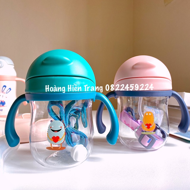 Cốc tập hút uống nước chống sặc có quai cầm và dây đeo 240ml cho bé