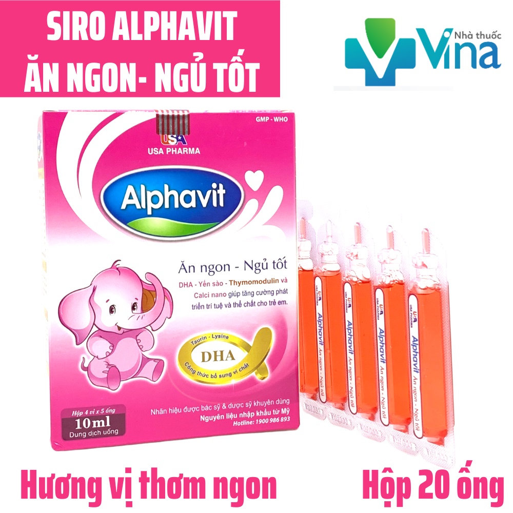 ALPHAVIT ĂN NGON NGỦ TỐT - SIRO ĂN NGON NGỦ TỐT CHO BÉ - HỘP 20 ỐNG NHỰA BẺ