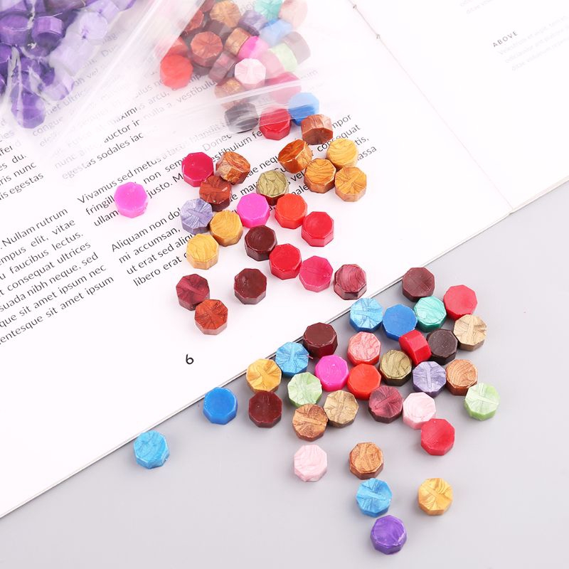 Set 100 hạt sáp hình bát giác dùng cho con dấu phông thư DIY retro nhiều màu