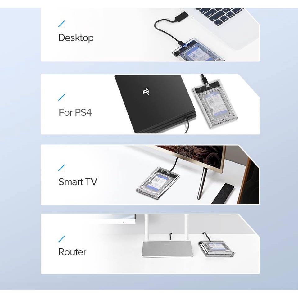 Hộp đựng ổ cứng trong suốt HDD/SSD 2.5&quot; QGeeM Type C to SATA I II III tốc độ cao lên tới 6Gbps kèm cáp Type C to USB-A