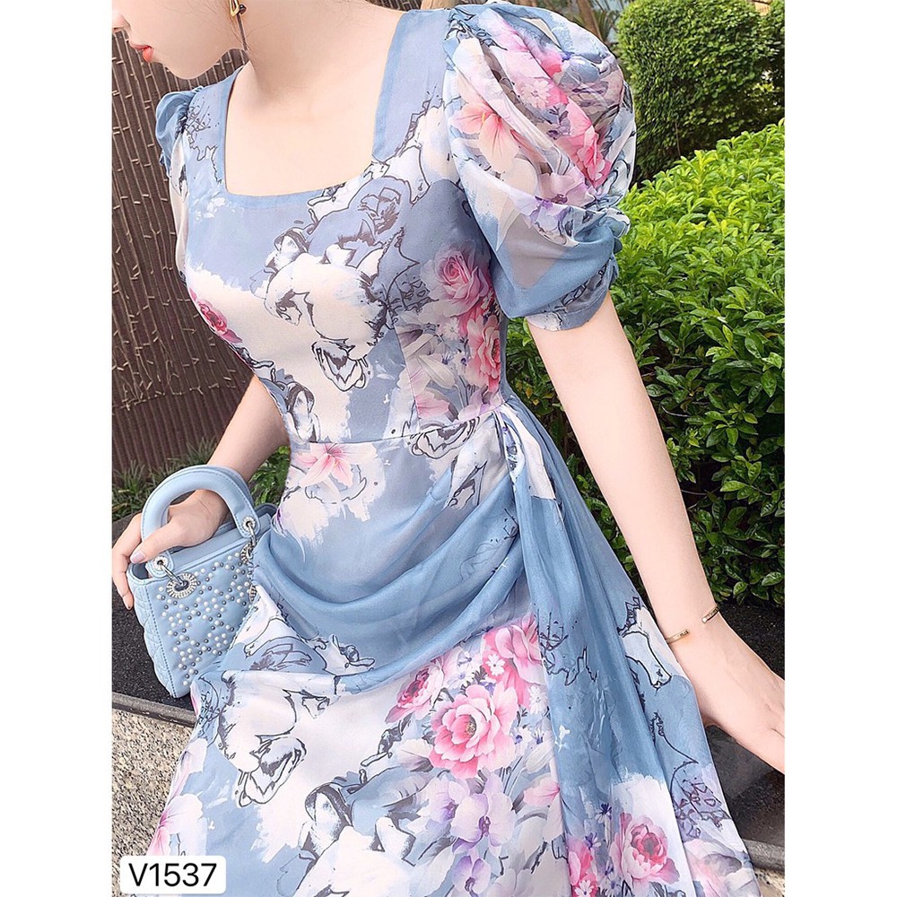 BONUCCI Đầm váy xanh hoa tôn dáng siêu xinh cho nàng thời trang nữ dạo phố dự tiệc