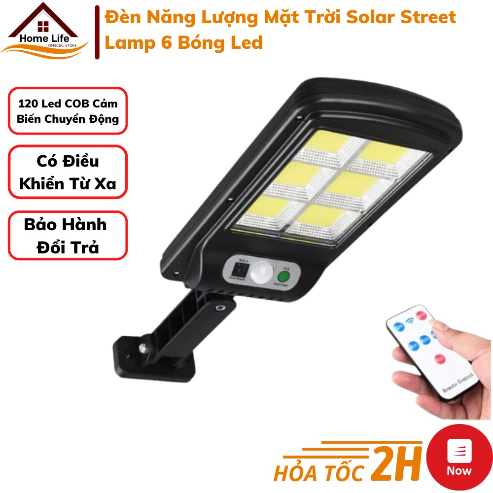 Đèn Solar Street Lamp 6 Bóng Led Năng Lượng Mặt Trời Cảm Biến Chuyển Động - Kèm Điều Khiển Tắt Bật Từ Xa