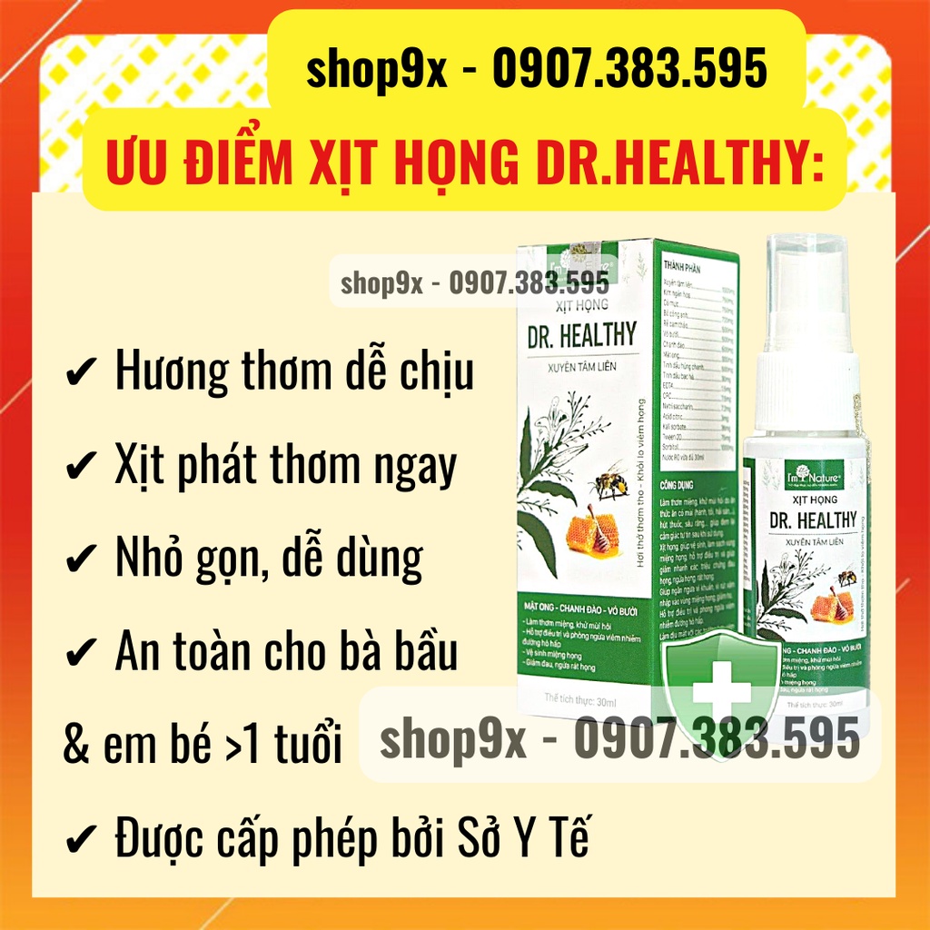 Xịt Họng Xuyên Tâm Liên Dr.Healthy Thơm Miệng Giảm Ho Ngứa Cổ Khử Mùi Hôi Miệng 30ml