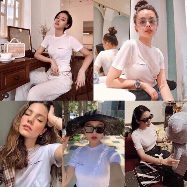 Áo thun thêu chữ ngực siêu mềm basic
