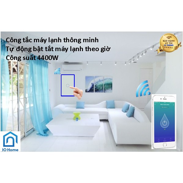 Công tắc thông minh điều khiển bình nóng lạnh/ máy lạnh viền nhôm mặt 2.5D cao cấp 20A 4400W  - wifi + bluetooth