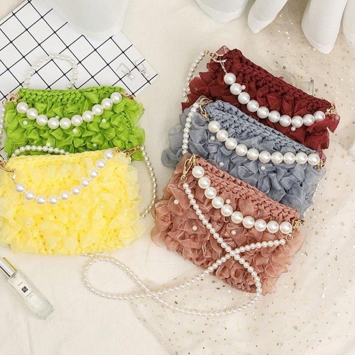 Set Phụ Kiện Túi Tự Đan Ruy Băng Dây Ngọc Mẫu Nữ Tính, Sang Trọng