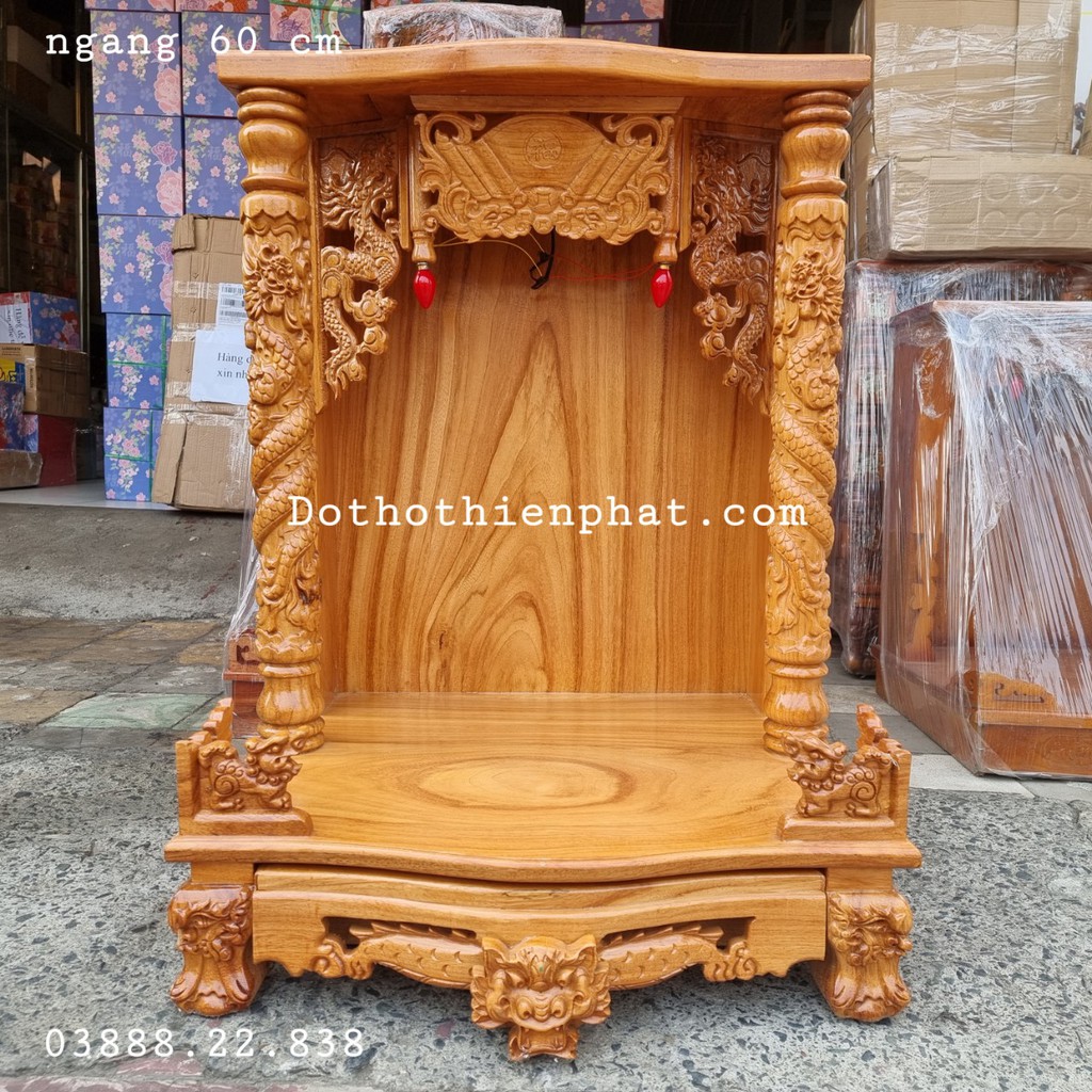 Bàn thờ thần tài ông địa gỗ gõ đỏ ngang 60 cm mẫu mới rất đẹp