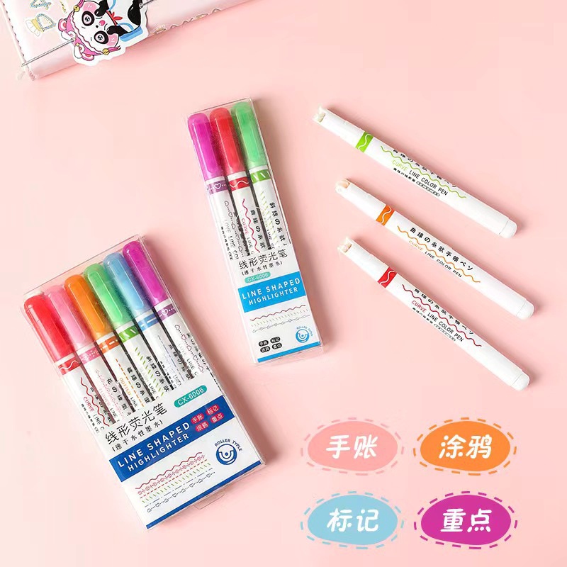 Bộ 6 Bút Đánh Dấu Đầu Lăn Nhiều Màu Sắc