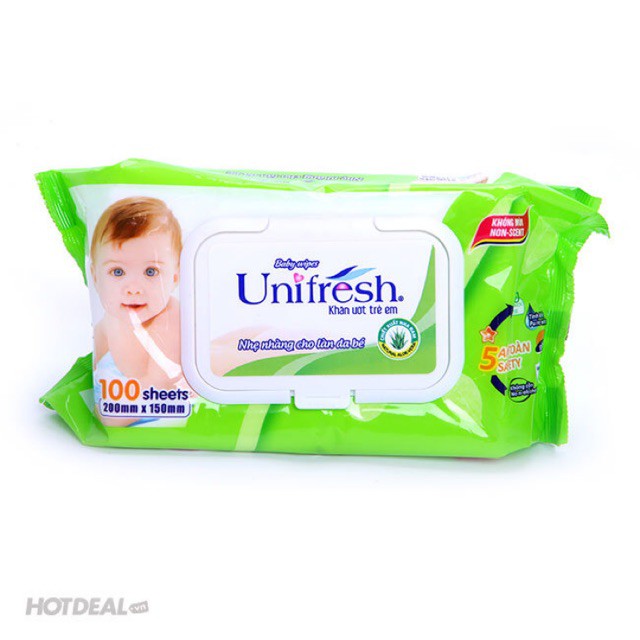 Khăn ướt em bé Unifresh Aloe Vera không mùi gói 100 miếng - 2201330