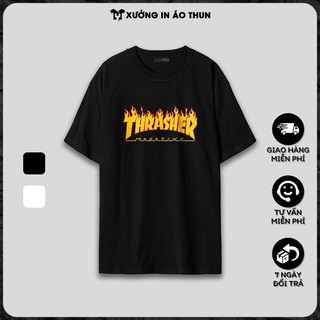 Áo thun Unisex ngắn tay không cổ in decal chữ THRASHER cá tính hợp thời trang