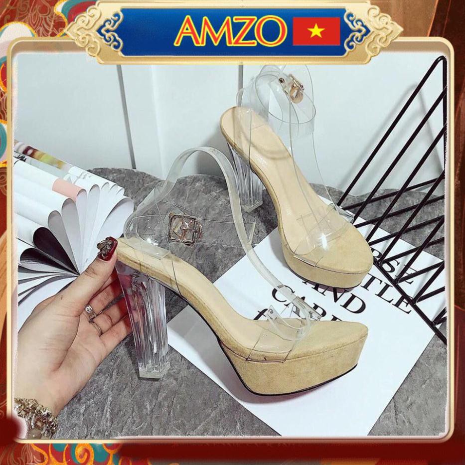 🎈XÃ KHO🎈Giày sandal cao gót 12 cm, gót trong suốt quai quai ngang
