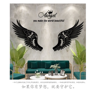 Decal dán nổi mica cánh tiên đen trang trí tiệm nails mi, spa