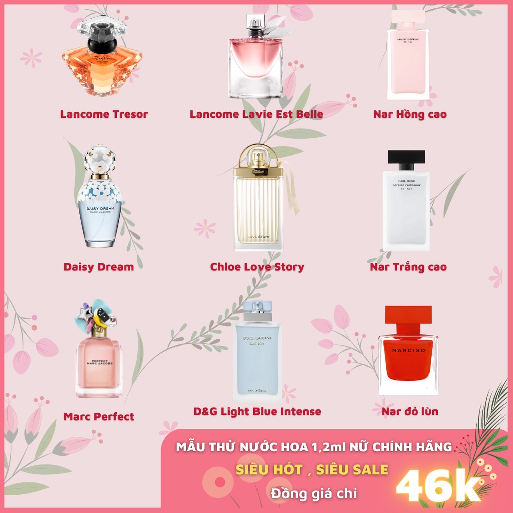 Mẫu thử nước hoa nữ chính hãng các loại Versace, DG, Burberry....dung tích 1,2ml - 1,5ml