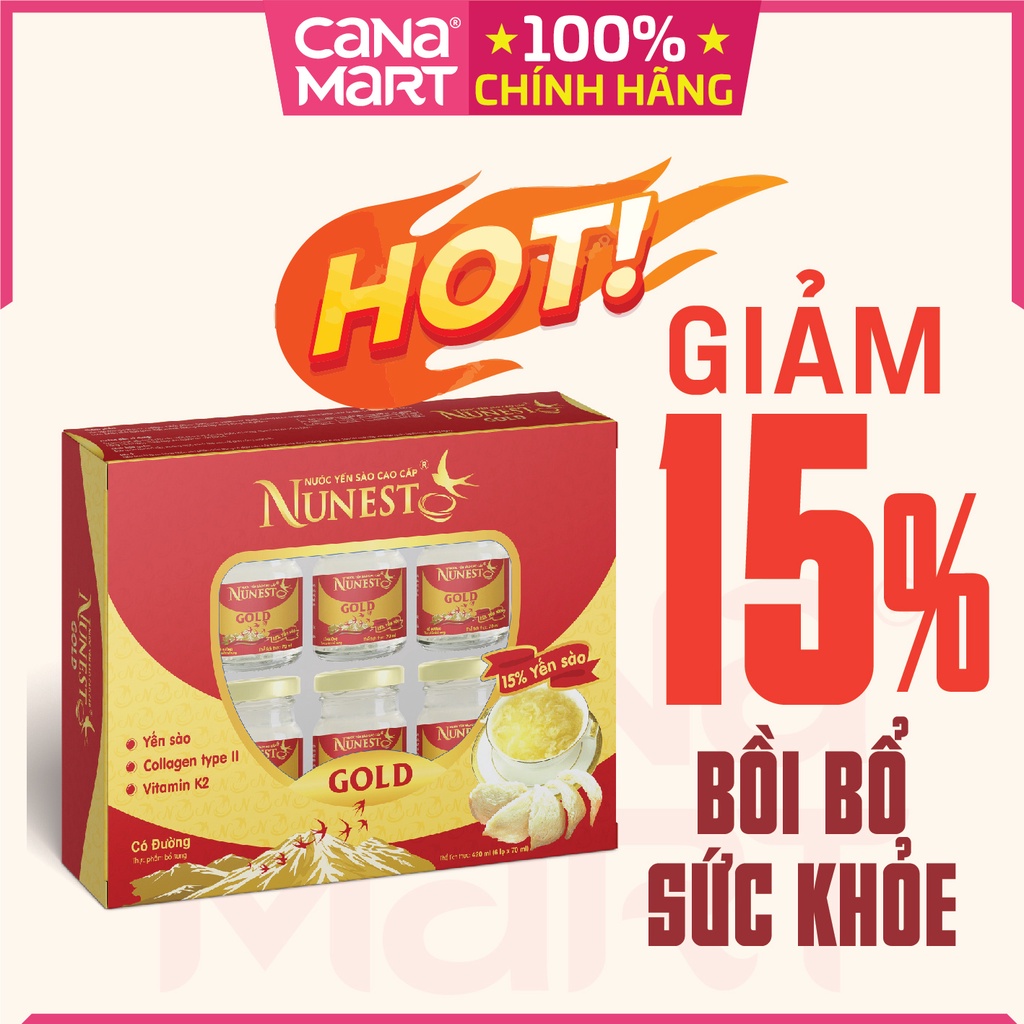 Hộp 6 lọ nước yến sào cao cấp Nunest GOLD bồi bổ sức khỏe