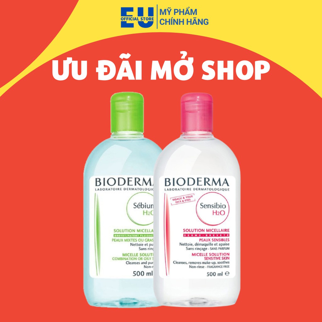 [LOẠI 500ml] Nước Tẩy Trang Bioderma Crealine/Sebium H2O 500ml Bản Mới Nhất (Hồng/Xanh)