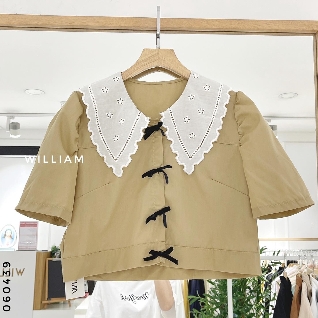 Áo sơ mi cổ ren nơ đen 1631 (060439)