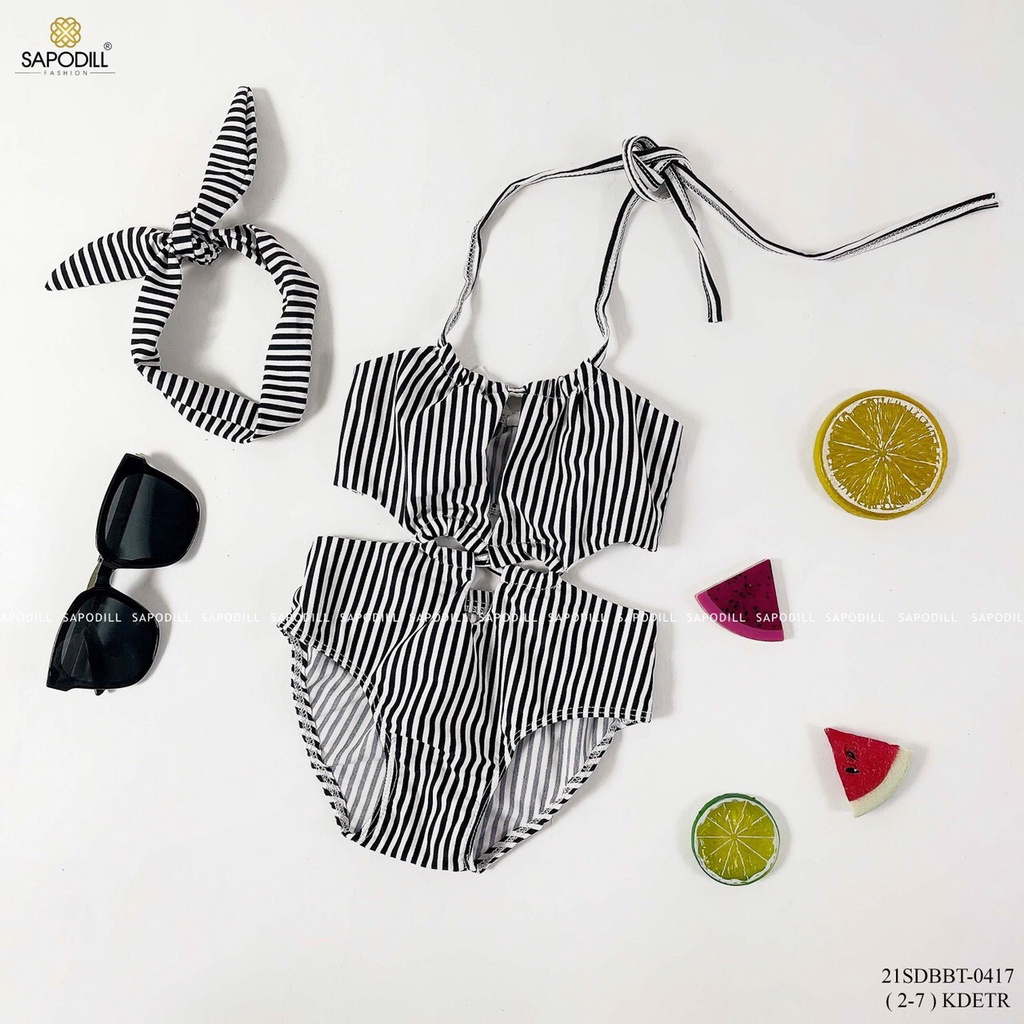 Set bơi sọc trắng đen kèm băng đô – Y213