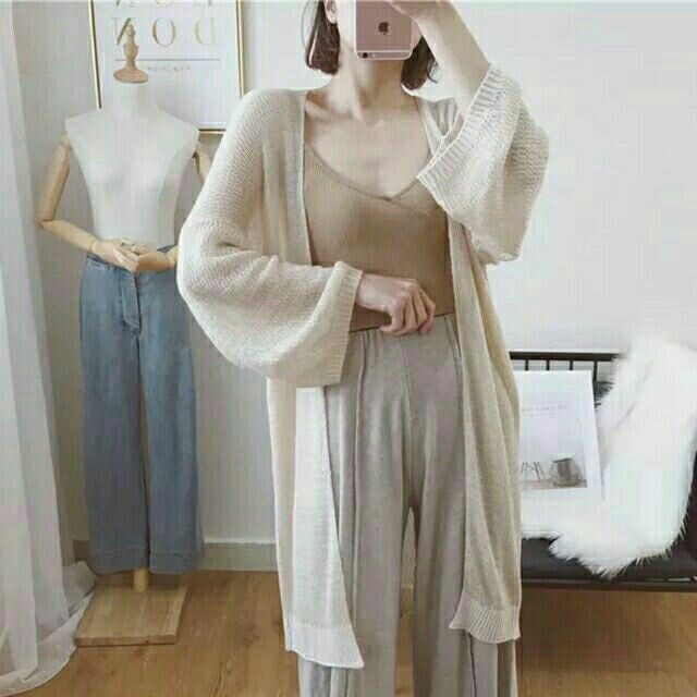Áo cardigan dệt kim mỏng dáng dài