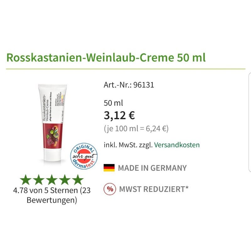 Rosskastanien - Weinlaub - Creme - Kem bôi giãn tĩnh mạch&lt;br&gt;