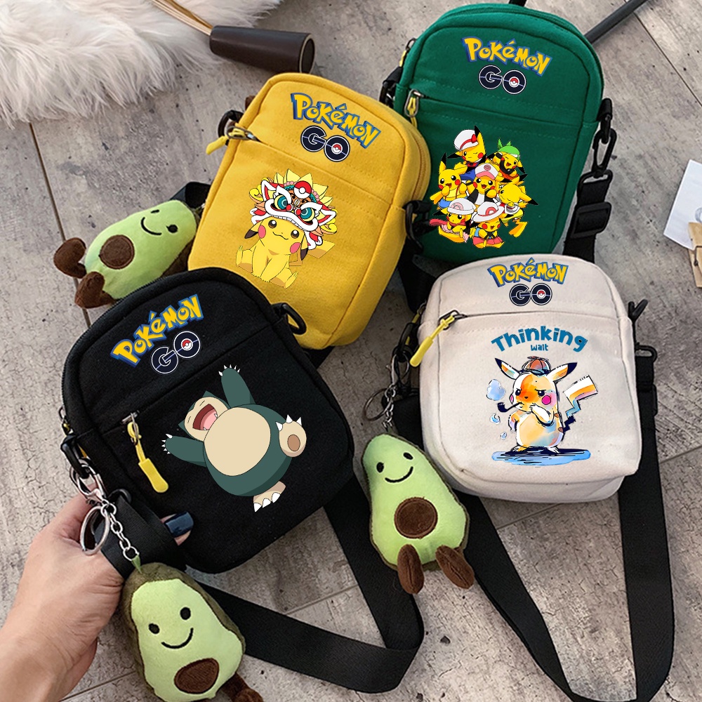 Túi Đeo Chéo Vai Vải Canvas Hình Pikachu Dễ Thương Dành Cho Nam Nữ