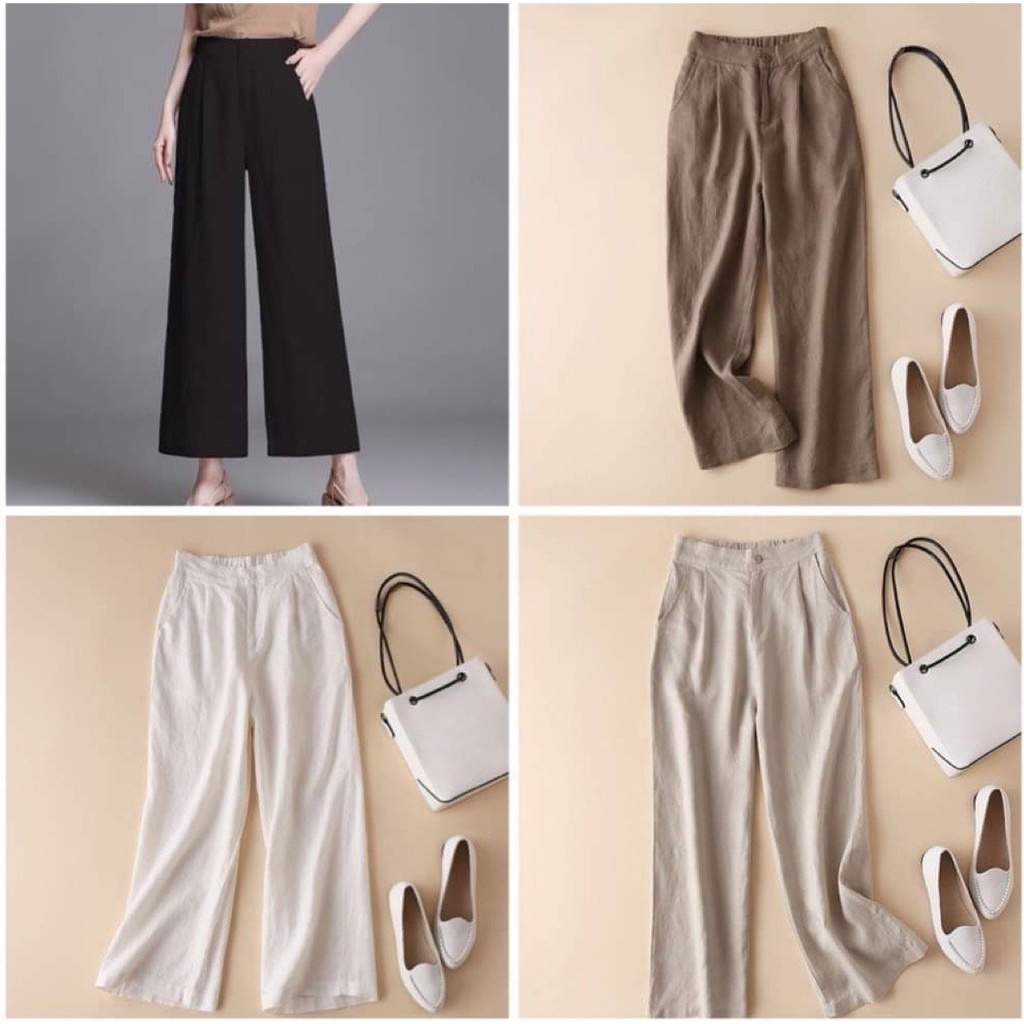 Quần đũi Nhật, ống rộng, dài - Quần culottes đũi dáng dài ống rộng siêu Hot dáng suông - cạp chun khoá thật siêu mát