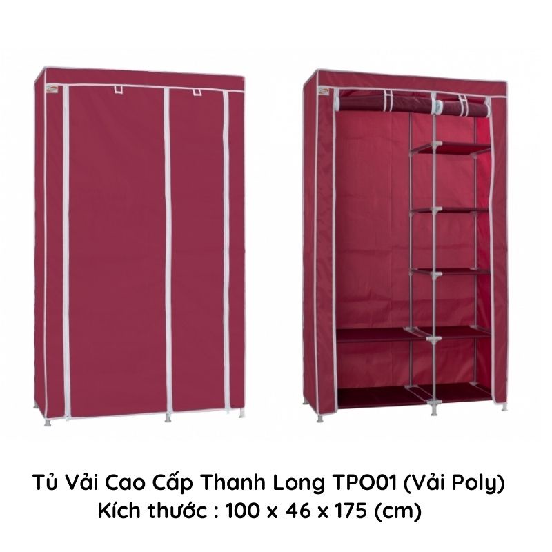 Tủ Vải Polyester Cao Cấp THANH LONG TPO01 | Kích Thước : 100 x 46 x 175 (cm) | Có Thể Giặt Sấy | Hibucenter