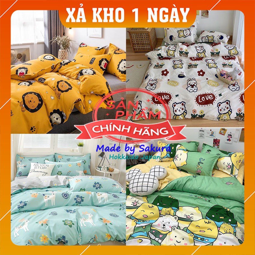 [THANH LÝ XẢ KHO] Nhập Khẩu Chăn Ga Gôí Cotton Poly Hàn Quốc bộ 4 Món Hình Thú Cưng