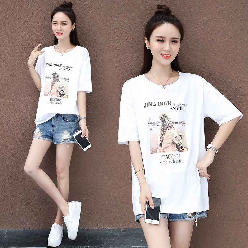 áo thun trắng nữ tay ngắn chất cotton thoáng mát mùa hè mới 2021 hàng đầu phiên bản Hàn Quốc Thương hiệu thời t