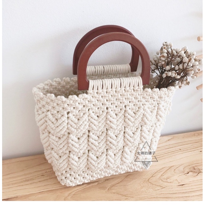 Bộ quai gỗ làm túi xách handmade, macrame