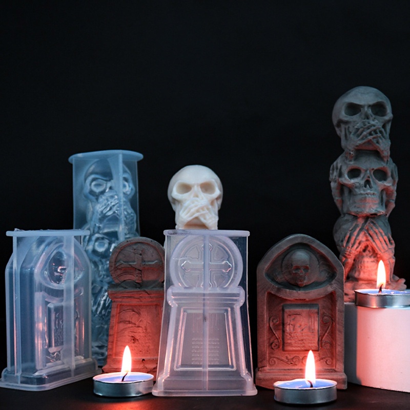 Khuôn Silicon Làm Đá In Hình Đầu Lâu Halloween 3D Độc Đáo