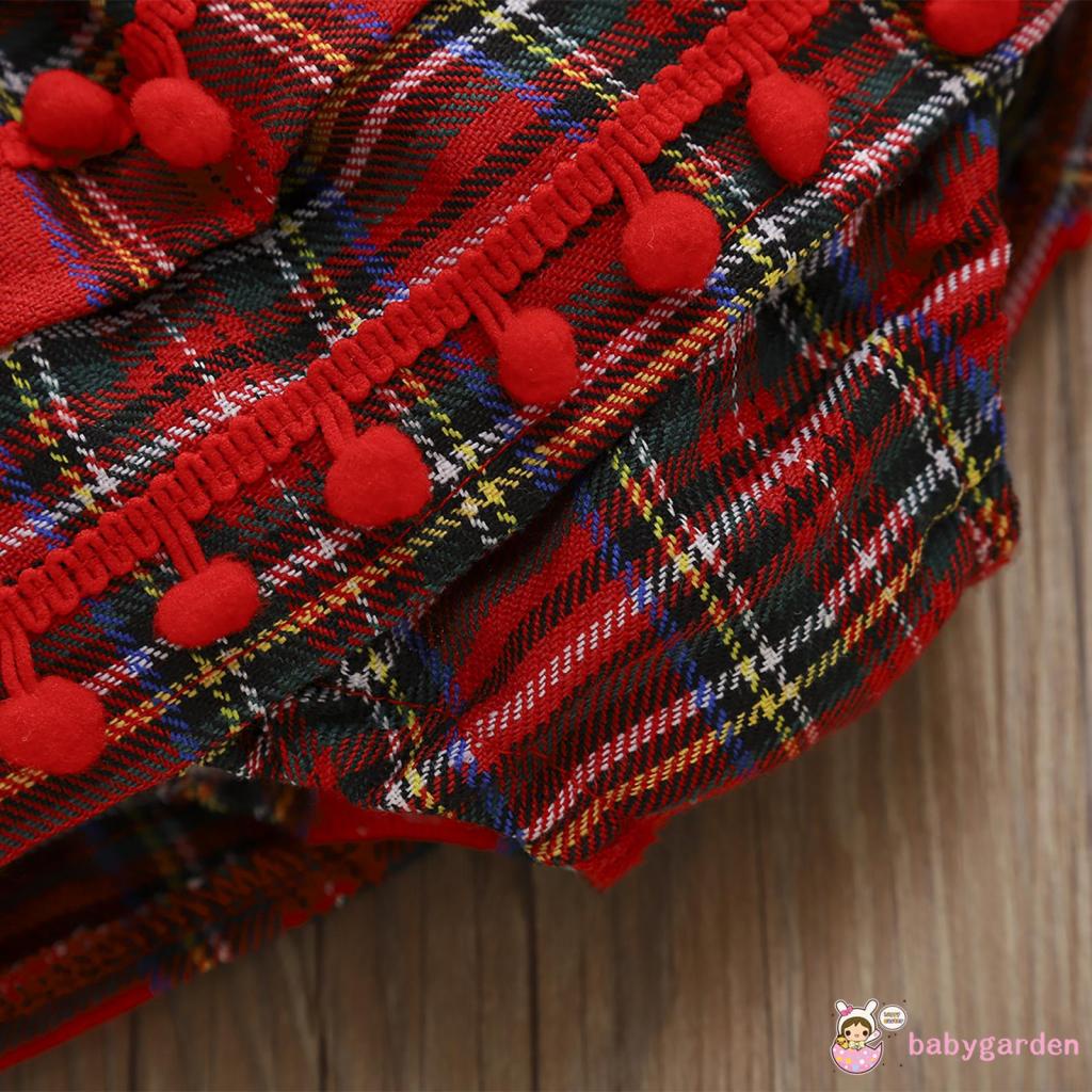 Bộ áo liền quần tay cánh tiên in họa tiết kẻ ô phối tua rua và nút cài cổ điển cho bé sơ sinh