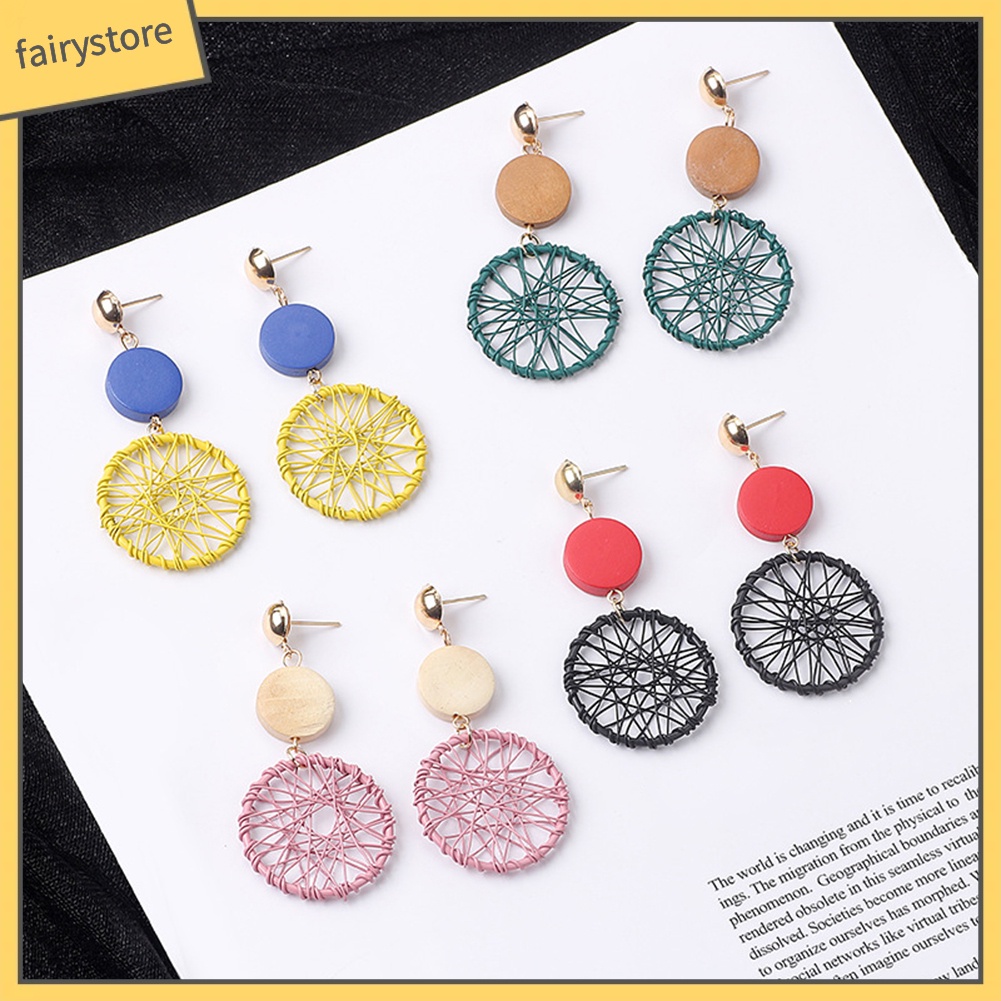 Khuyên Tai Gỗ Hình Vòng Bắt Giấc Mơ Phong Cách Vintage