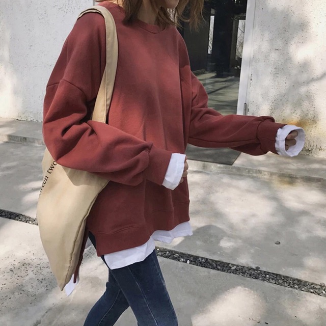 (ORDER-sẵn vàng M, đỏ 2XL) Áo nỉ sweater 2 lớp phong cách ulzzang | BigBuy360 - bigbuy360.vn