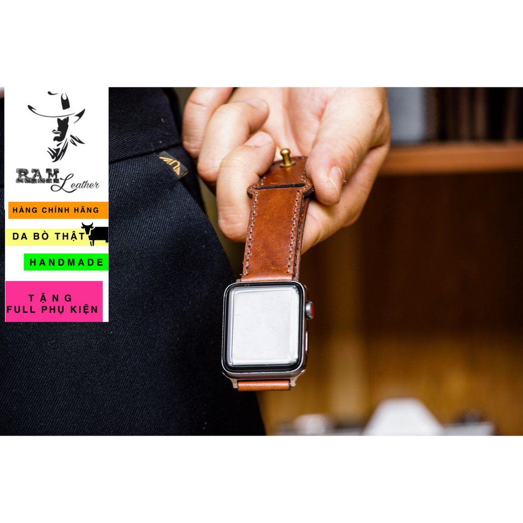 Dây đồng hồ Apple Watch , Iwatch , Iphone Watch Da Bò Thật Nâu Đỏ RAM Leather V3  Bền Đẹp
