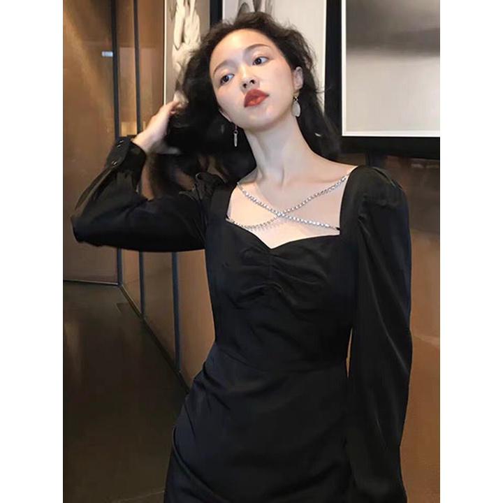 Váy Cúp Nhún Tay Phồng Dây Bling Chéo Có Quần Bảo Hộ LSEOUL V0781 Sang Trọng Phù Hợp Đi Tiệc