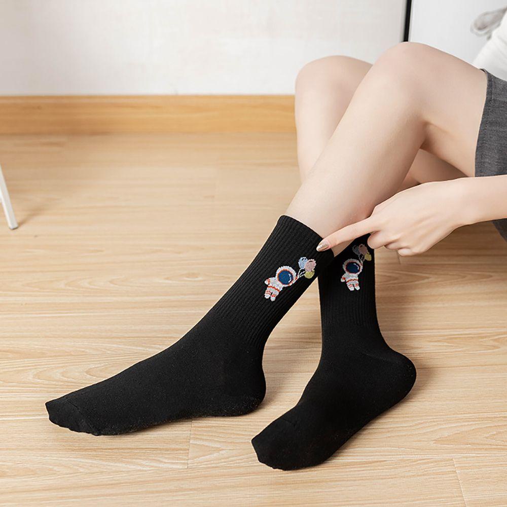 Vớ Cotton Mềm Thêu Hình Phi Hành Gia/Hoạt Hình Nhiều Màu Thời Trang Thu Đông Cho Nam Và Nữ