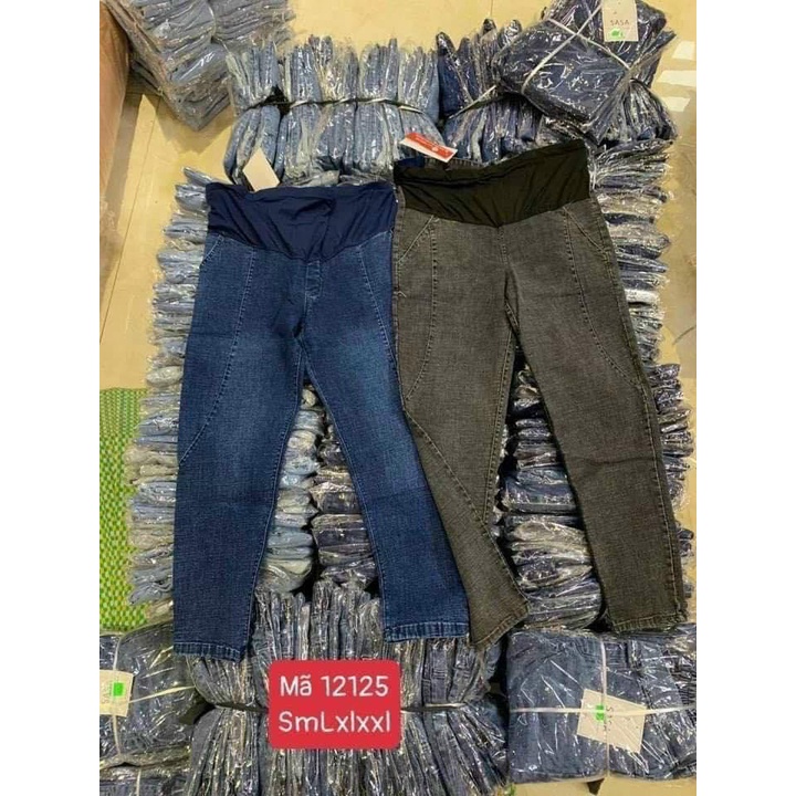 Quần Bò Bầu, Quần Jeans Bầu Hàng Mềm Đẹp Loại 1, có đáp bụng chun chỉnh, gân
