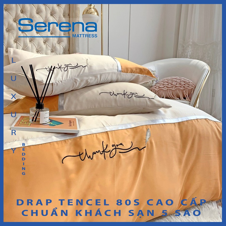 Bộ chăn ga gối Drap Tencel 80s Serena Cao Cấp Phong Cách Hàn Quốc 5 món chăn ga gối chần bông – Hệ Thống Nệm