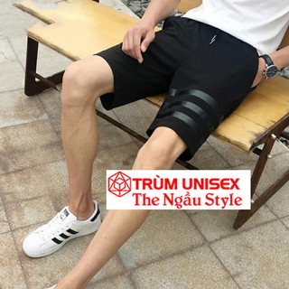 Quần short thun nam nữ 3 sọc đen ngang trumunisex Phillip