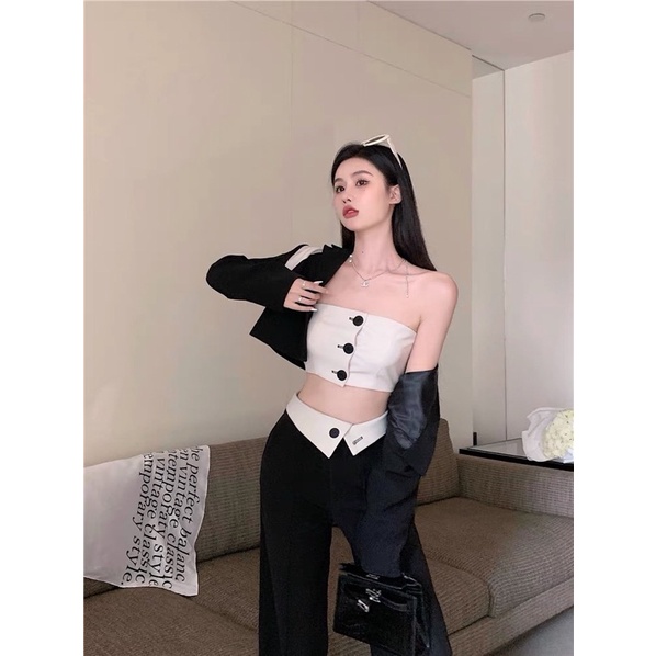 Set áo tube vest blazer và quần suông Quảng Châu cực hot | dias world