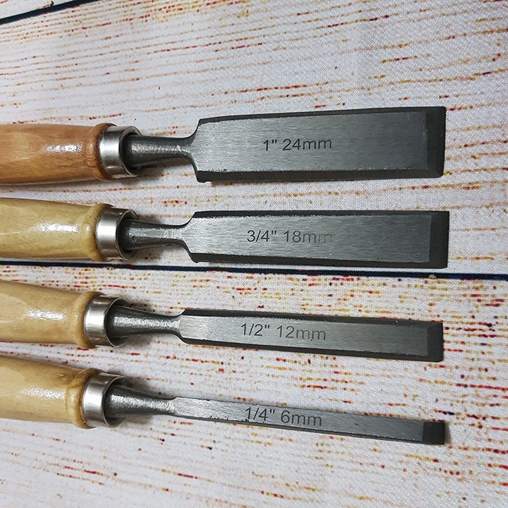Bộ 4 mũi đục gỗ, khắc gỗ, tiện gỗ đa năng - dao đục gỗ cầm tay ( cán gỗ hoặc cán nhựa )