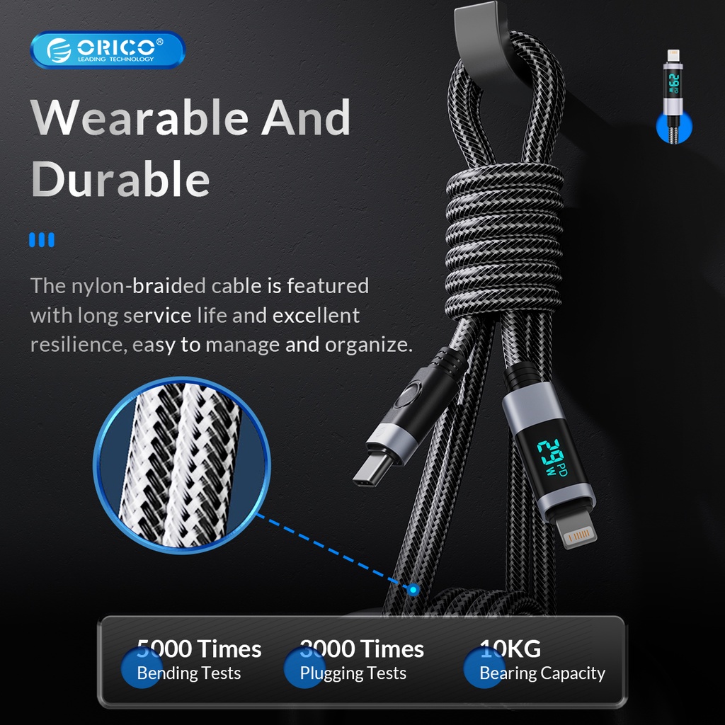 Orico Cáp Sạc Nhanh USB C Sang Lightning PD29W/USB A Sang USB C Màn Hình Hiển Thị Kỹ Thuật Số Cho iPhone Sạc Điện Thoại Di Động