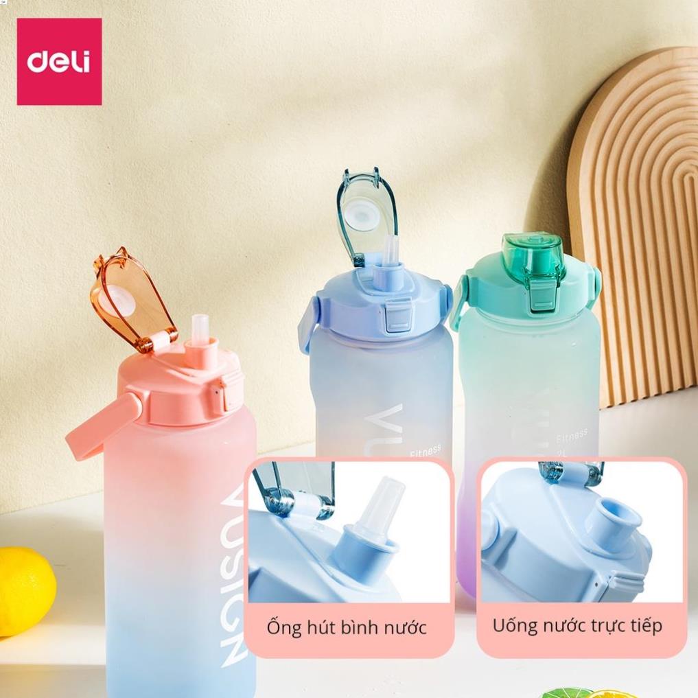 [Tặng sticker] Bình nước 2 lít Deli - KHÔNG MÙI NHỰA, THIẾT KẾ MỚI, AN TOÀN với sức khoẻ có giấy kiểm định chất lượng