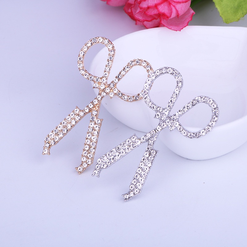 Ghim Cài Áo Hình Cây Kéo Đính Đá Bằng Hợp Kim Tinh Tế Chất Lượng Cao