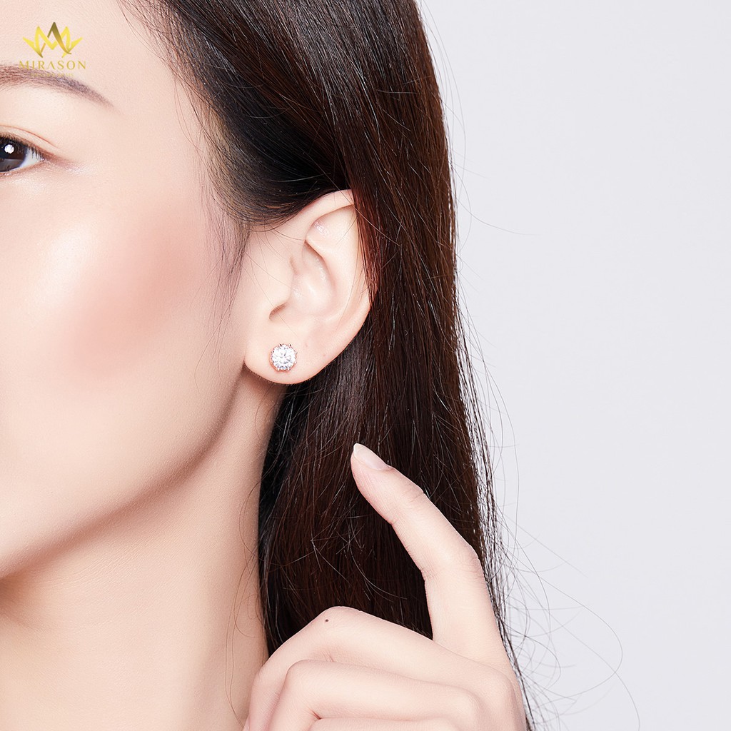Khuyên Tai Bạc Nữ MIRASON Tròn Đính Kim Cương Nhân Tạo Sang Trọng MBT129 - Bông Tai Nữ Bạc 925 Cao Cấp