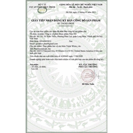 [CHÍNH HÃNG] TRIPLE WHITE Viên Uống Trắng Da, Chống Nắng, Giảm Thâm Nám, Chống Lão Hoá của Mỹ (Hộp 50 Viên) | BigBuy360 - bigbuy360.vn