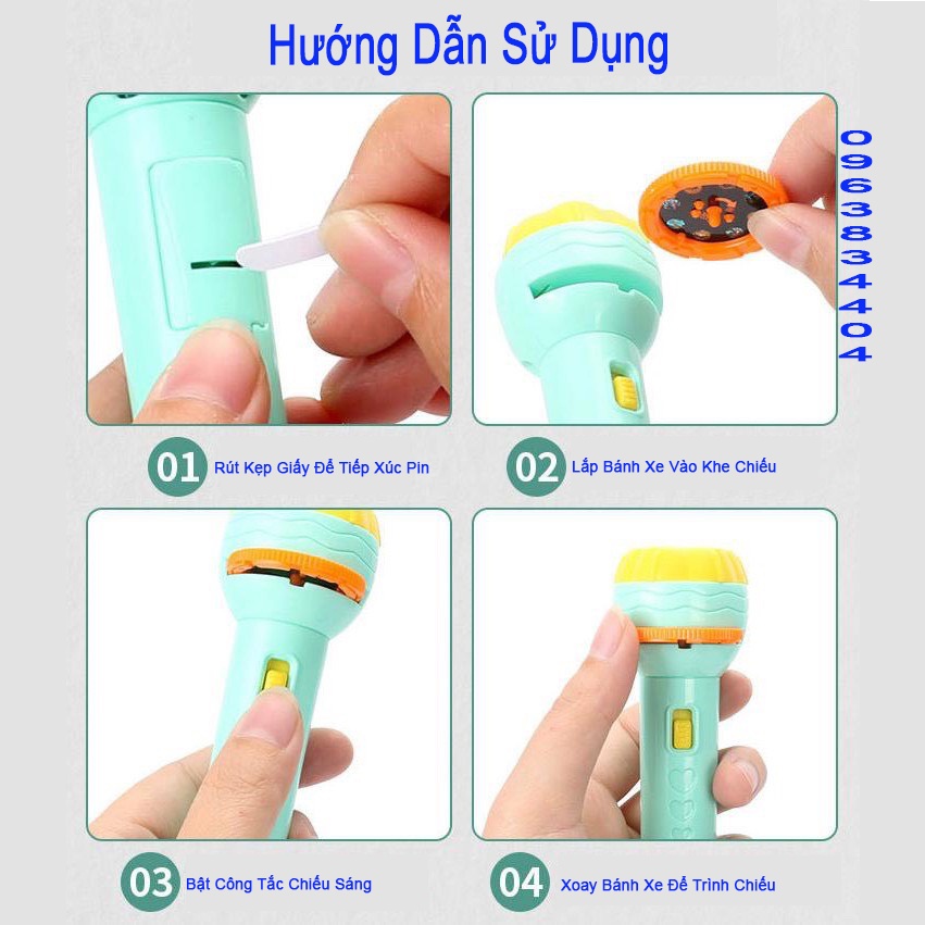 Đèn pin chiếu hình ngộ nghĩnh cho bé 24 hình động vật kể chuyện cho bé